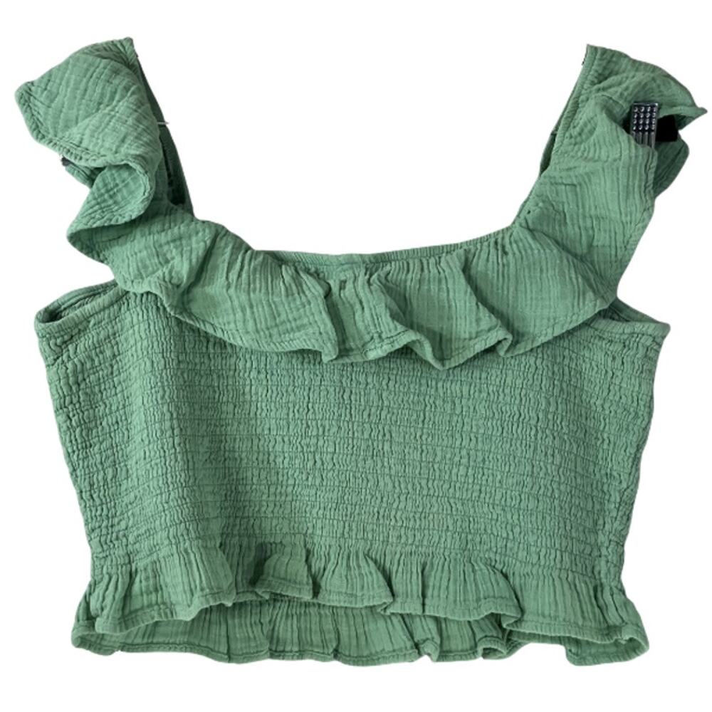 American Eagle Green Smocked Ruffle Crop Tank Size M - Picture 3 of 7